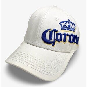 Corona Extra Beer White Cap Hat Large Embroidered Logo Stretch Fitted OSFM